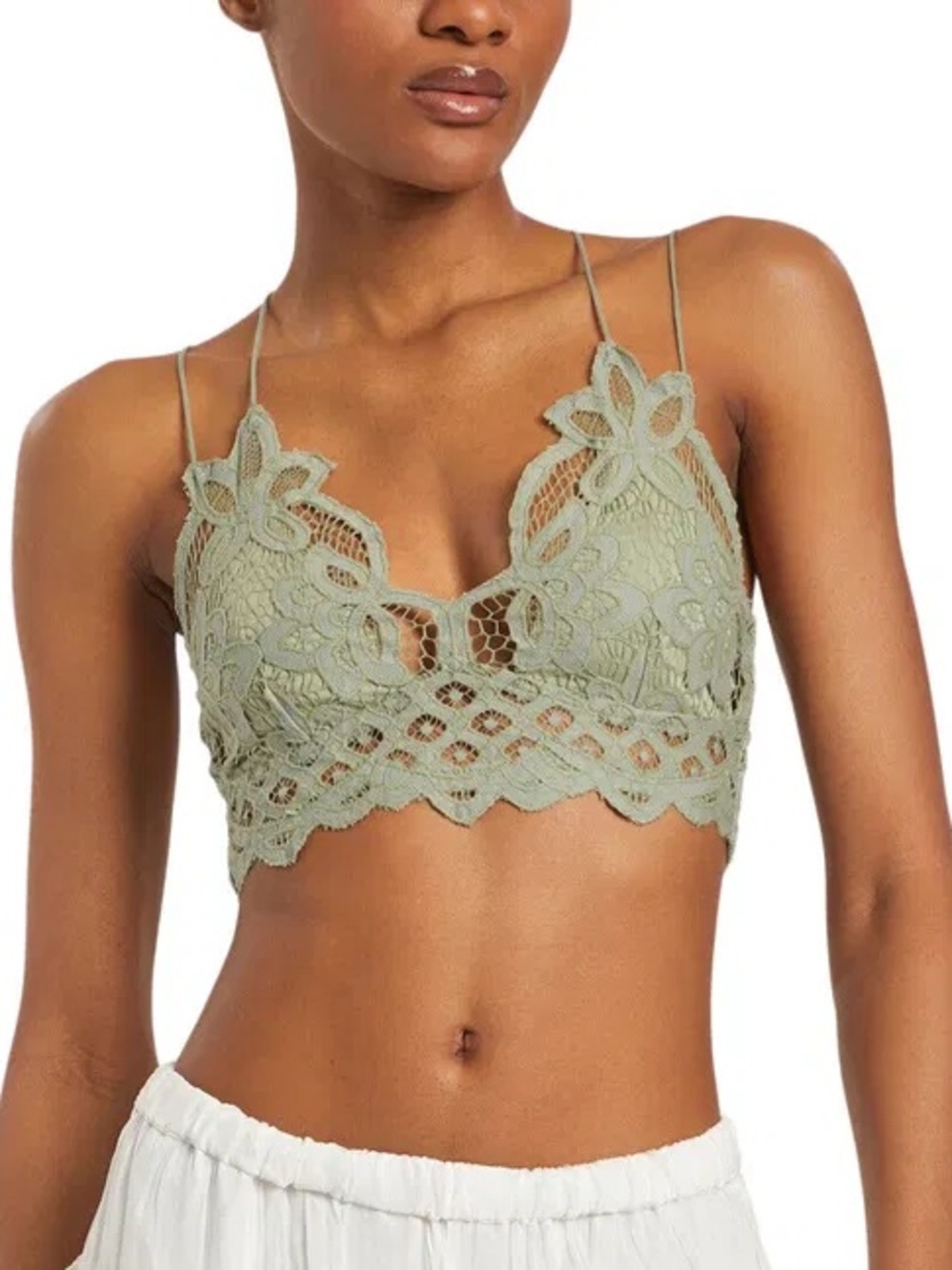 Free People One Adella Longline Bralette in Sage Green